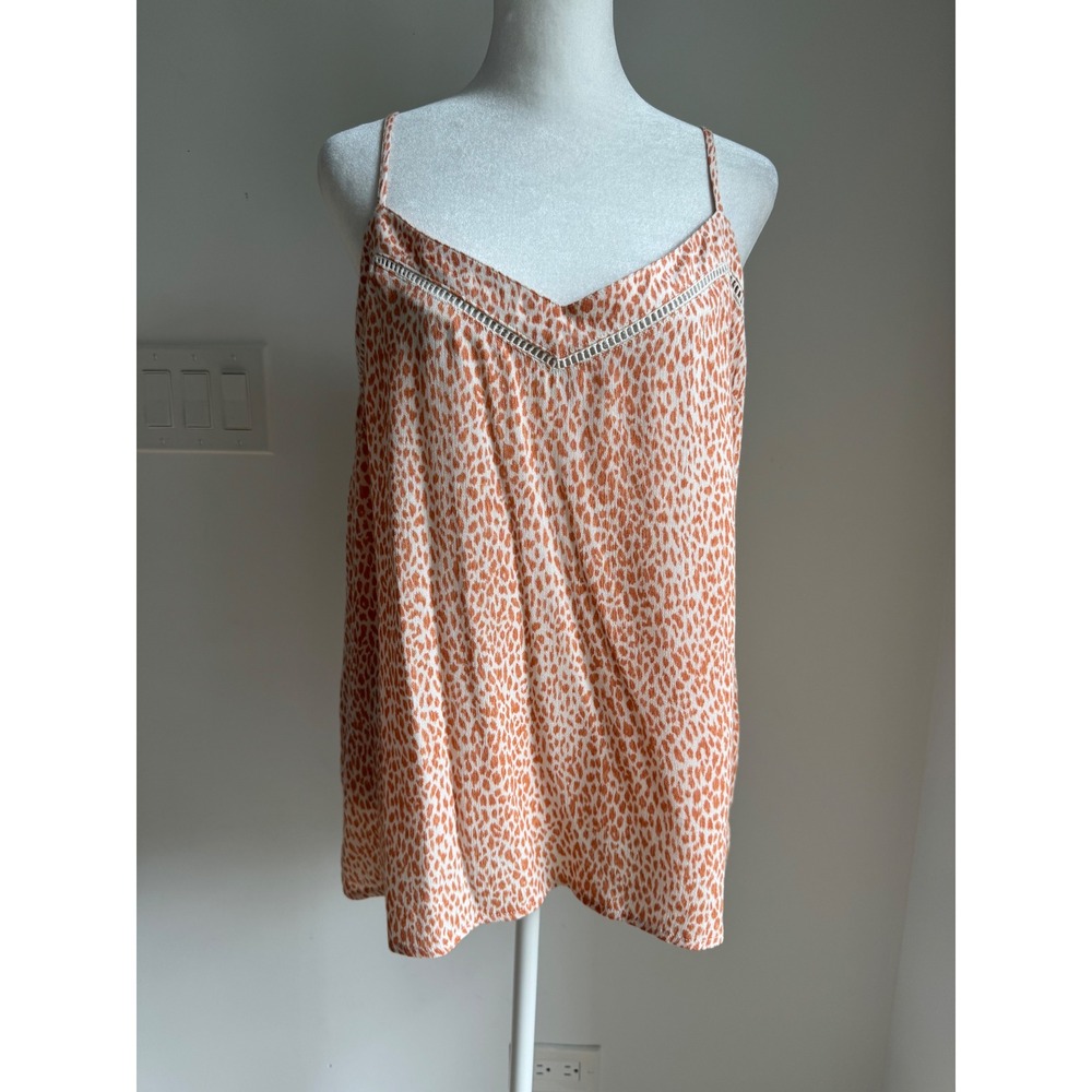By Together Orange Animal Print Cami V-Neck Ladder Lace Trim Tank Top NEW